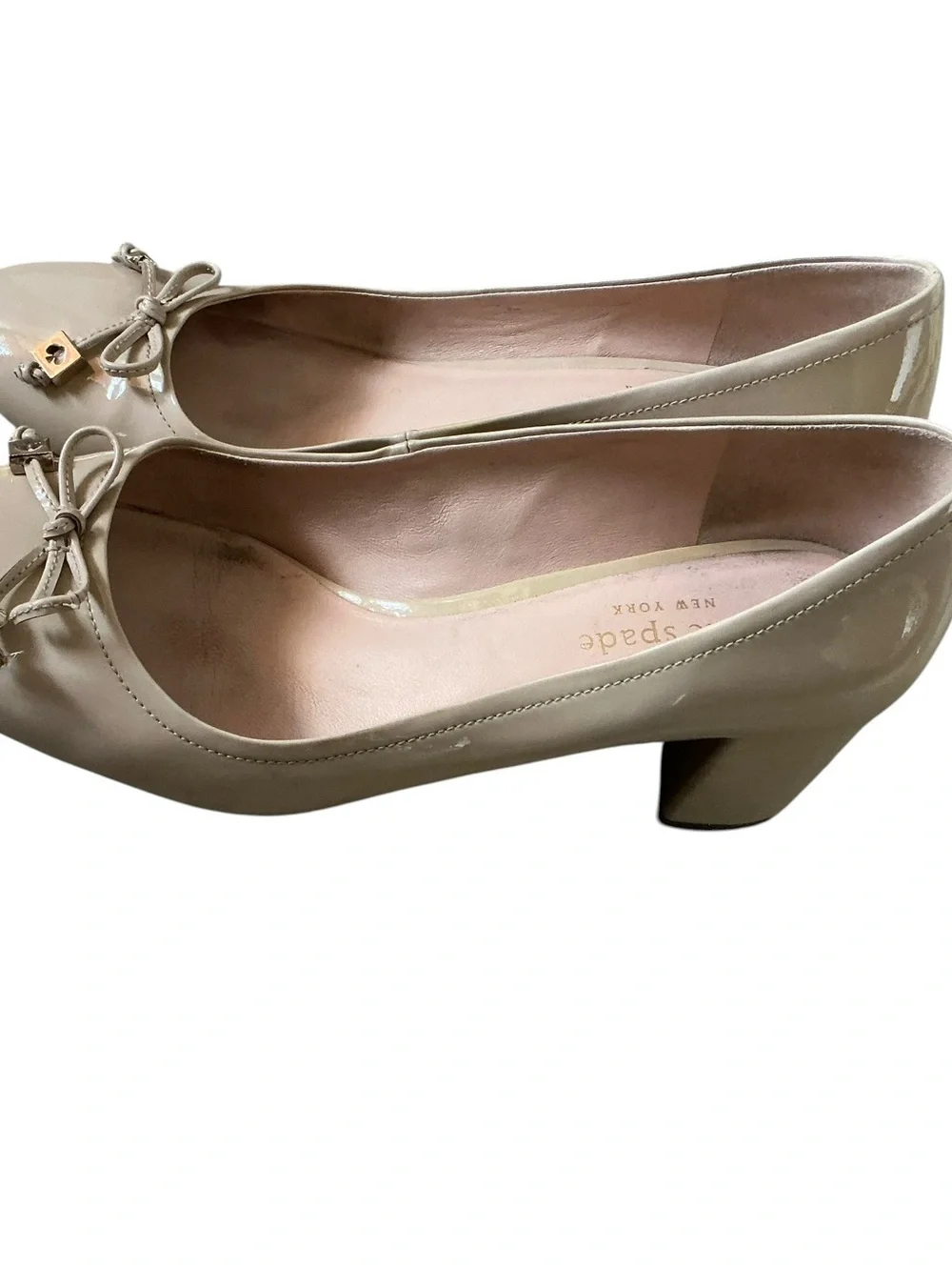 Kate spade Bev Bow pumps nude patent leather block mid heel size 7.5